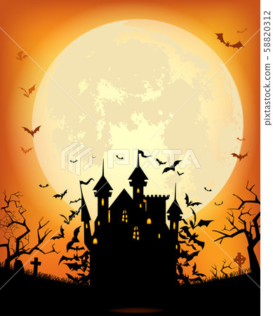 Halloween background with scary Dracula castle 58820312