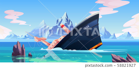 Shipwreck accident, ship run aground sink in ocean Shipwreck accident, ship run aground sink in ocean 58821927