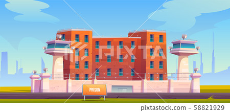 Prison building, jail fenced strained barbed wire Prison building, jail fenced strained barbed wire 58821929