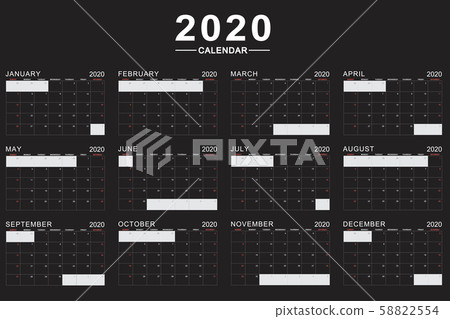 2020 black calendar template illustration vector. 58822554