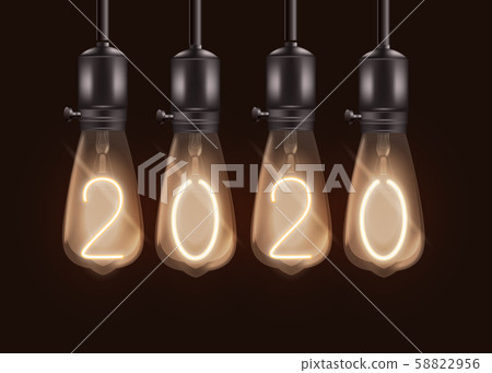 Christmas banner with light bulbs and numbers 2020 realistic vector illustration. 58822956