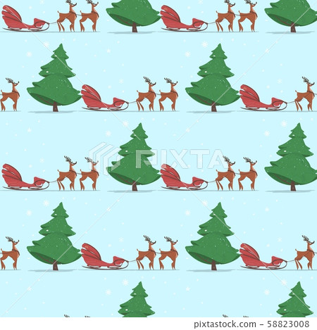 Seamless Print with Empty Santa Claus Sledge. 58823008