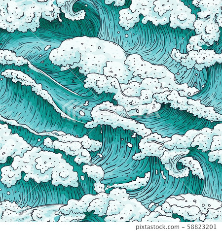 Seamless pattern with ocean water waves and splashes cartoon vector illustration. 58823201