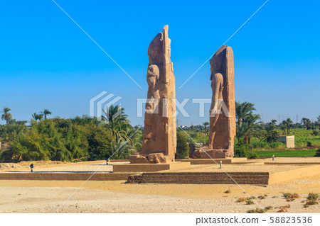 Recently raised quartzite Colossi of Amenhotep III Recently raised quartzite Colossi of Amenhotep III 58823536
