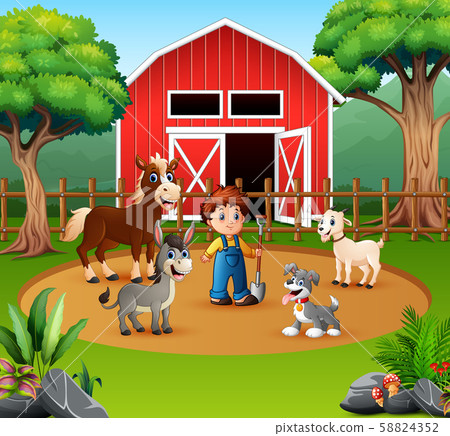 A farmer and farm animal in the farmyard - Stock Illustration [58824352 ...