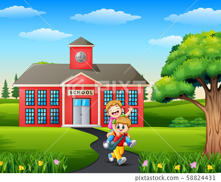 Happy little kids going to school Happy little kids going to school 58824431