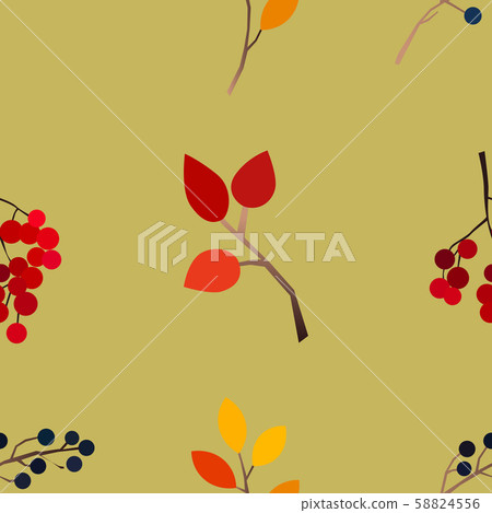 Autumn vector seamless pattern with berries, acorns, pine cone, mushrooms, branches and leaves. Autumn vector seamless pattern with berries, acorns, pine cone, mushrooms, branches and leaves. 58824556