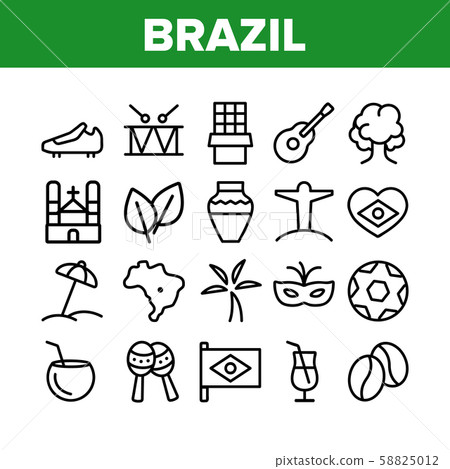 Brazil National Country Elements Icons Set Vector 58825012