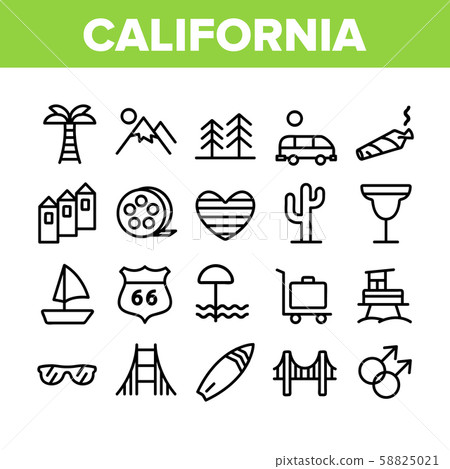 California Collection Elements Icons Set Vector California Collection Elements Icons Set Vector 58825021