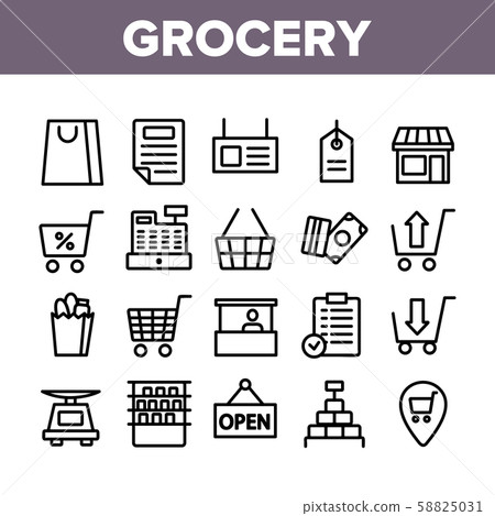 Grocery Shop Collection Elements Icons Set Vector Grocery Shop Collection Elements Icons Set Vector 58825031