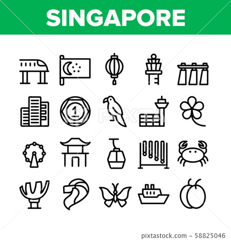 Singapore Collection Traditional Icons Set Vector Singapore Collection Traditional Icons Set Vector 58825046