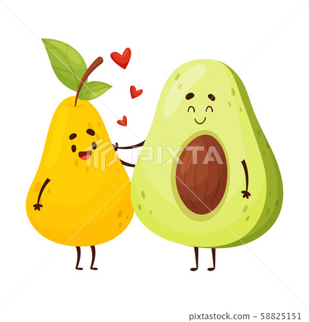 Humanized pear and avocado in love. Vector illustration. Humanized pear and avocado in love. Vector illustration. 58825151