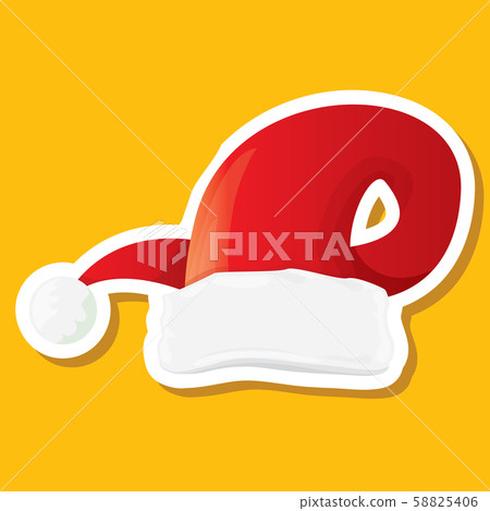 vector red funky Santa Claus hat sticker icon or label isolated on orange background. merry vector red funky Santa Claus hat sticker icon or label isolated on orange background. merry 58825406