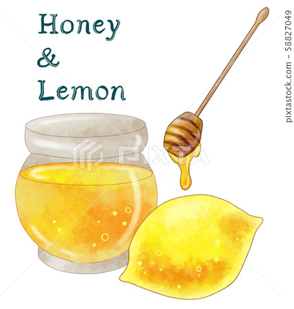 Honey lemon honey dipper watercolor illustration material with text Honey lemon honey dipper watercolor illustration material with text 58827049