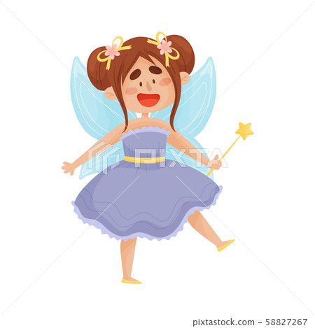 Cartoon fairy in a blue dress. Vector illustration on a white background. 58827267