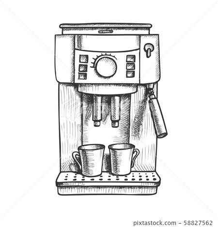 Espresso Machine With Two Cups Monochrome Vector 58827562