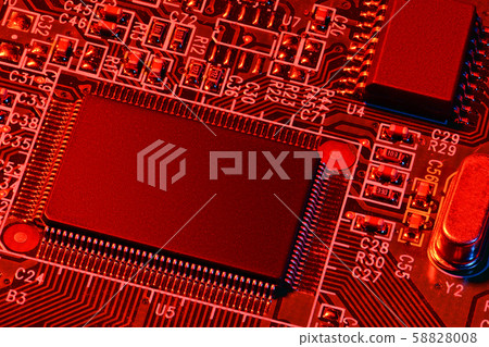 printed circuit board and microchip, or cpu, in 58828008