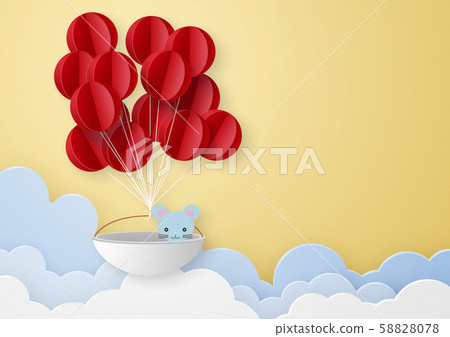 Paper craft-sky-cloud-balloon-mouse 58828078