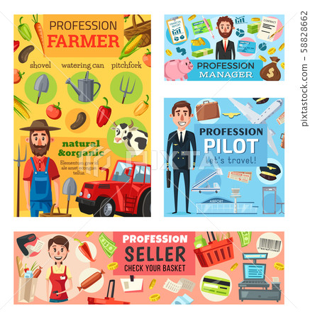 Seller, farmer, pilot and manager professions 58828662