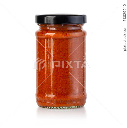 Tomato sauce jar on white background 58829940