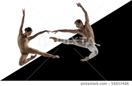 Modern ballet dancers. Contemporary art ballet, black and white 58833486