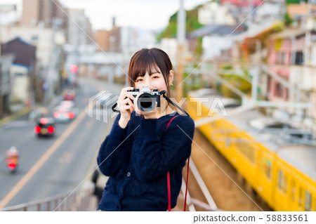 Train and camera girl Onomichi Train and camera girl Onomichi 58833561