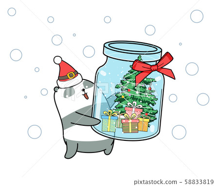 Kawaii panda is lifting the Christmas in the bottle 58833819