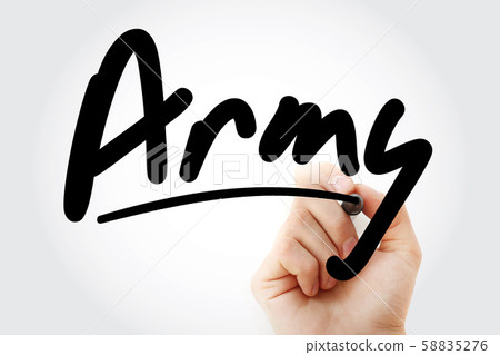 Hand writing Army with marker 58835276