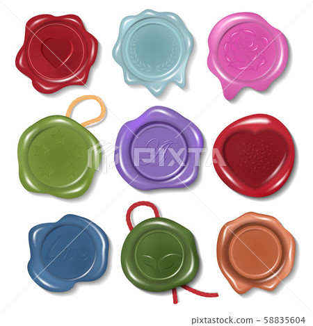 Wax seal vector vintage sealing stamp label and blank waxseal insignia on certificate mail letter 58835604