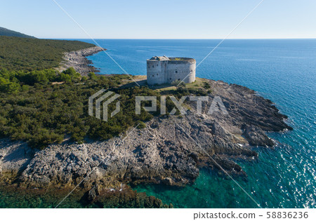 Aerial view of the fortress Arza Lustica peninsula. Aerial view of the fortress Arza Lustica peninsula. 58836236
