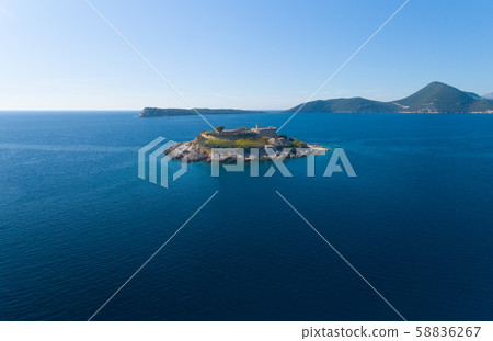 aerial view of Mamula island fort, Boka Kotorska bay of Adriatic sea 58836267
