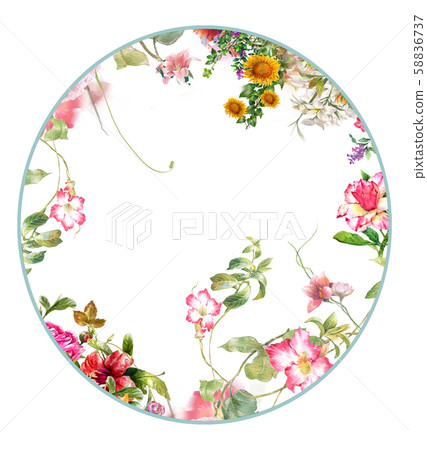 watercolor painting of leaves and flower, on white background watercolor painting of leaves and flower, on white background 58836737