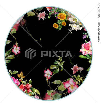 watercolor painting of leaves and flower, on black background watercolor painting of leaves and flower, on black background 58836738