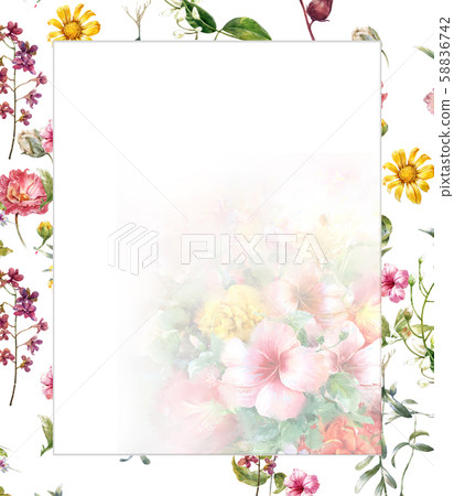 watercolor painting of leaves and flower, on white background 58836742