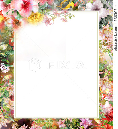 watercolor painting of leaves and flower, on white background watercolor painting of leaves and flower, on white background 58836744