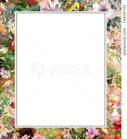 watercolor painting of leaves and flower, on white background watercolor painting of leaves and flower, on white background 58836745