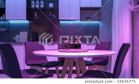 Modern Kitchen With Colored Lights Stock Illustration