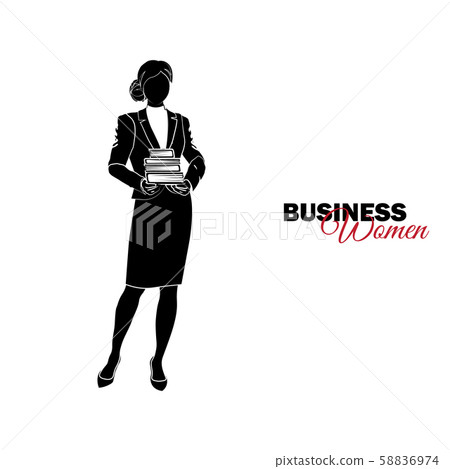 Businesswoman. Woman in business suit. Businesswoman holds a stack of books Businesswoman. Woman in business suit. Businesswoman holds a stack of books 58836974