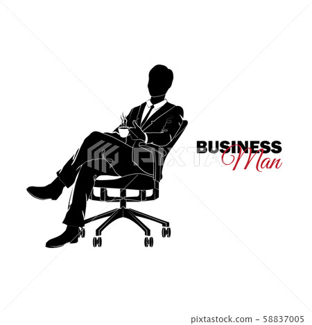 Businessman, Manager. A man in a business suit. Businessman sitting in a chair with a cup of coffee Businessman, Manager. A man in a business suit. Businessman sitting in a chair with a cup of coffee 58837005