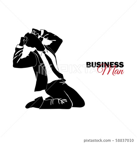 Businessman, Manager. A man in a business suit. Businessman on his knees screams Businessman, Manager. A man in a business suit. Businessman on his knees screams 58837010