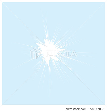 Broken Transparent Glass on White Background. Cracked Window. Bullet Hole witn Cracks. Crushed 58837035