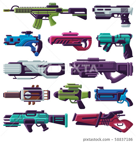 Weapon vector spacegun blaster laser gun with futuristic handgun and raygun of aliens in space 58837186