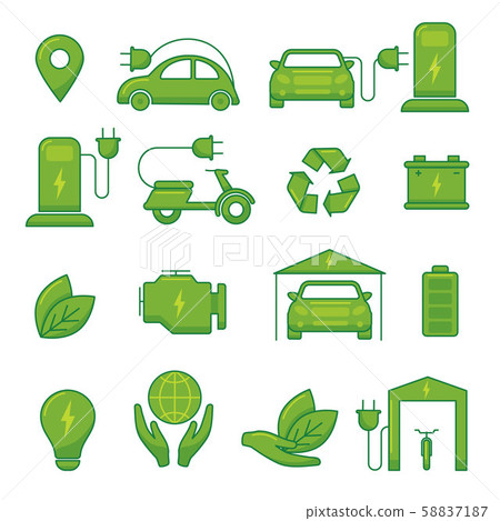Electric car vector green eco technology icons for transport auto vehicle illustration set of Electric car vector green eco technology icons for transport auto vehicle illustration set of 58837187