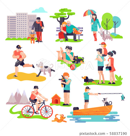 Dog-breeding vector people with pet and woman and man character of dog puppy illustration set of Dog-breeding vector people with pet and woman and man character of dog puppy illustration set of 58837190