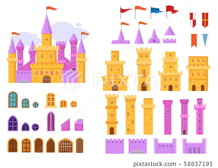 Cartoon castle vector fairytale medieval tower constructor of fantasy palace building in kingdom Cartoon castle vector fairytale medieval tower constructor of fantasy palace building in kingdom 58837195