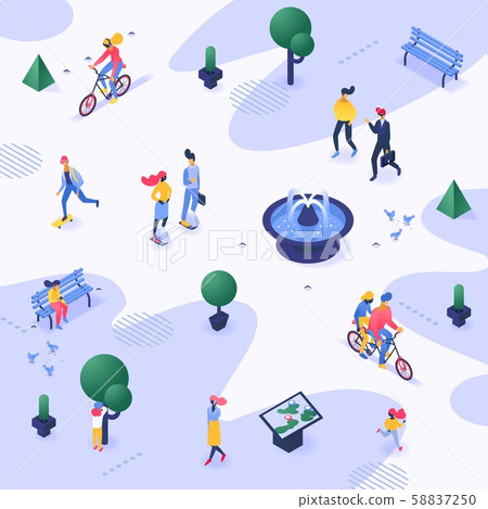 City park vector urban people walking strolling... - Stock Illustration ...