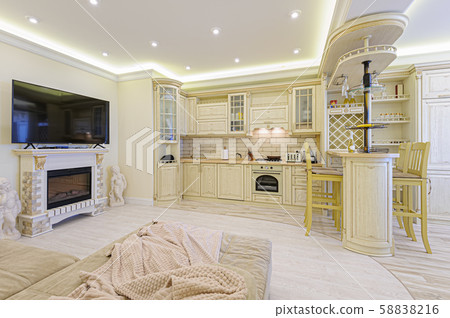 Luxury modern beige kitchen interior Luxury modern beige kitchen interior 58838216
