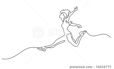 Happy jumping woman. Continuous one line drawing - Stock Illustration ...