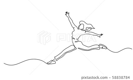 Happy jumping woman. Continuous one line drawing - Stock Illustration ...