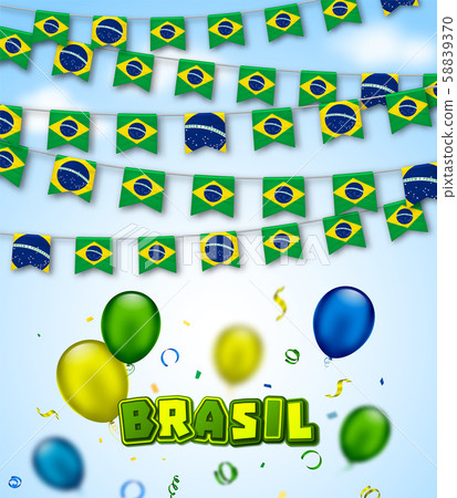 Carnival flags of Brazil with confetti, balloons 58839370
